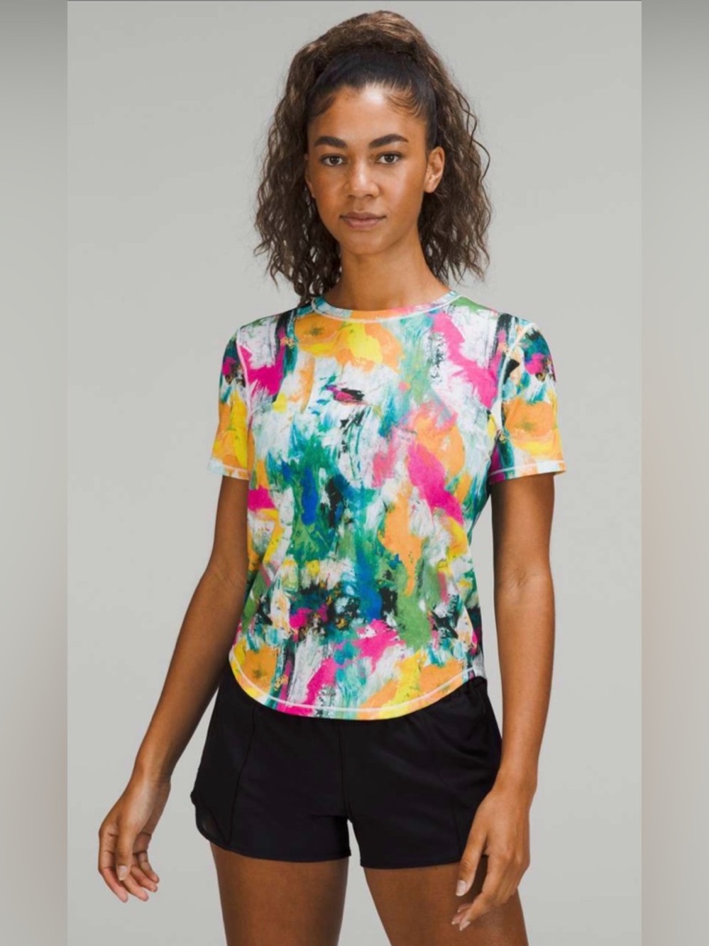 LULULEMON High-Neck Running and Training T-Shirt No Limits White Multi